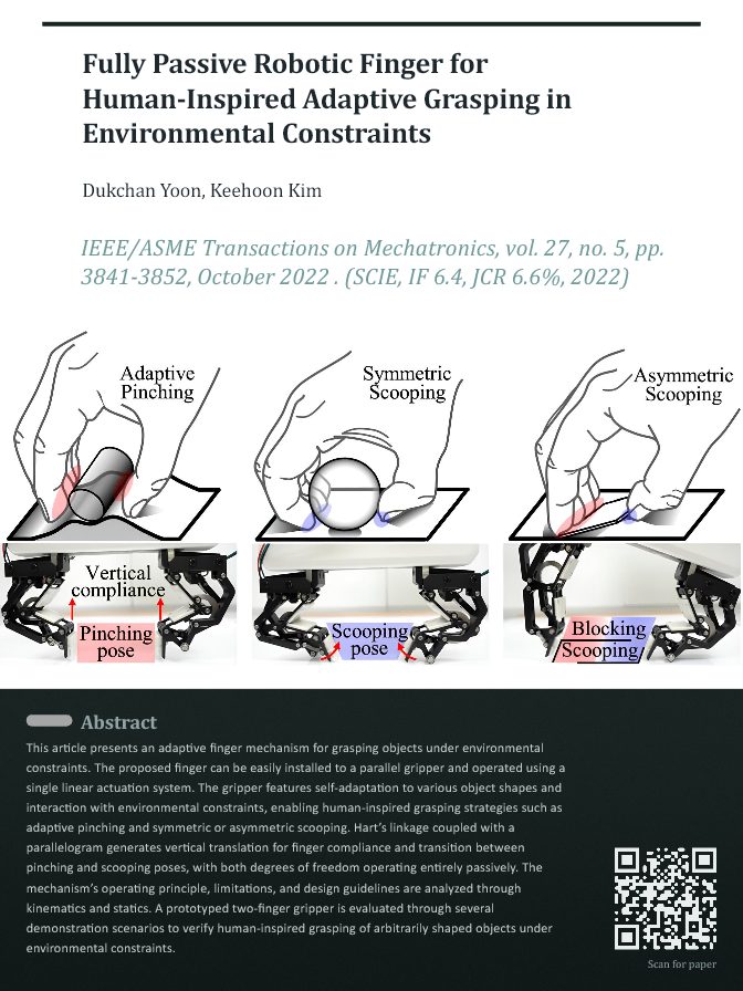 Passive robotic finger performing adaptive constrained grasps